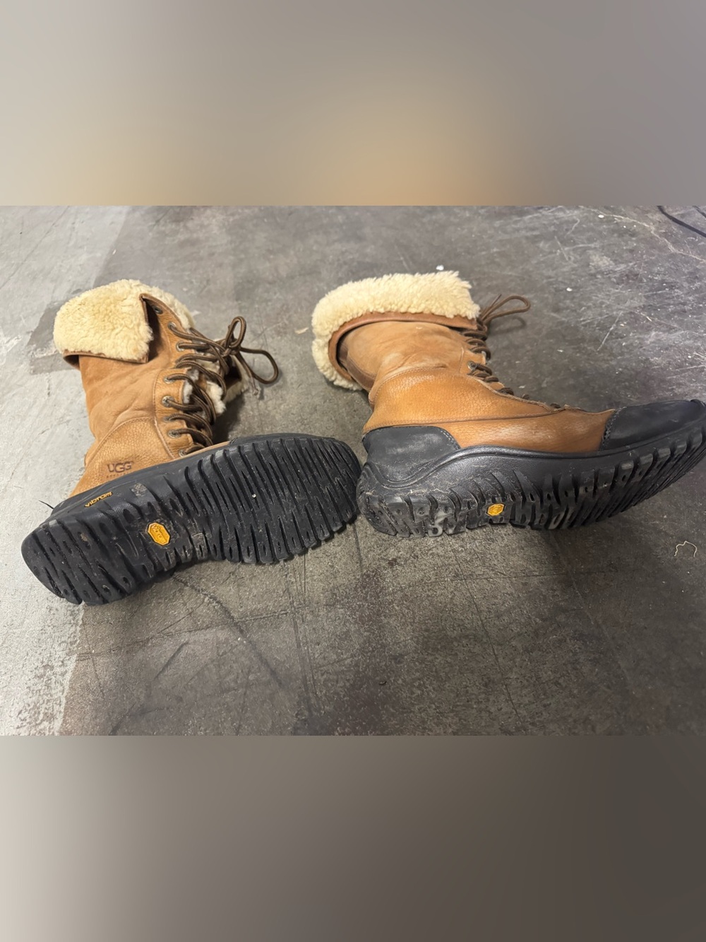 UGG Brown and Black Lace-Up Shearling Winter Boots - Picture 9 of 9